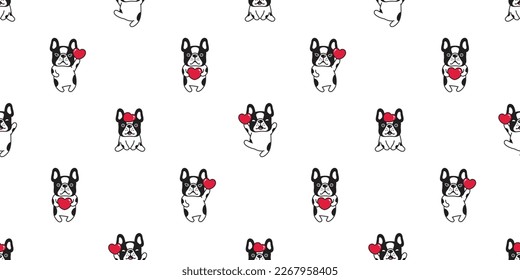 dog seamless pattern french bulldog heart valentine vector pet smile puppy breed cartoon repeat wallpaper doodle tile background illustration scarf design isolated