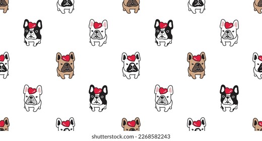 dog seamless pattern french bulldog heart valentine vector pet smile puppy breed cartoon repeat wallpaper doodle tile background illustration scarf design isolated