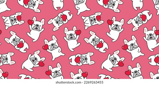 dog seamless pattern french bulldog valentine heart vector pet smile puppy breed cartoon repeat wallpaper doodle tile background illustration scarf design pink isolated