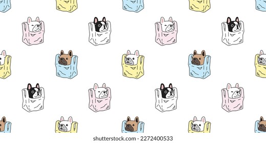 dog seamless pattern french bulldog shopping bag plastic vector cartoon gift wrapping paper tile background repeat wallpaper doodle geometric scarf isolated illustration design