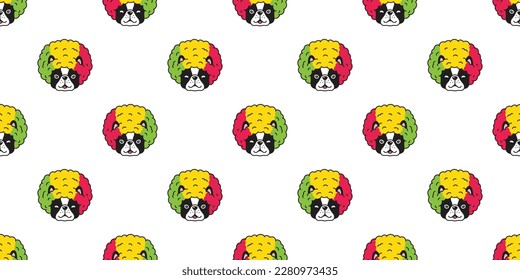 dog seamless pattern french bulldog afro hair reggae pet puppy face head vector cartoon gift wrapping paper tile background repeat wallpaper doodle scarf isolated illustration design