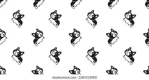 dog seamless pattern french bulldog walking running pet puppy bone paw footprint vector cartoon gift wrapping paper tile background repeat wallpaper doodle scarf isolated illustration design