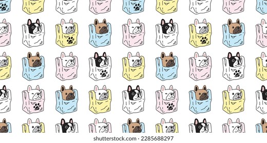 dog seamless pattern french bulldog shopping bag plastic vector pet paw footprint puppy cartoon gift wrapping paper tile background repeat wallpaper doodle scarf isolated illustration design