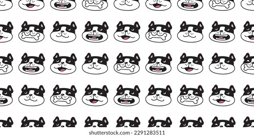 dog seamless pattern french bulldog smiling head face vector pet paw footprint puppy cartoon gift wrapping paper tile background repeat wallpaper doodle scarf isolated illustration design