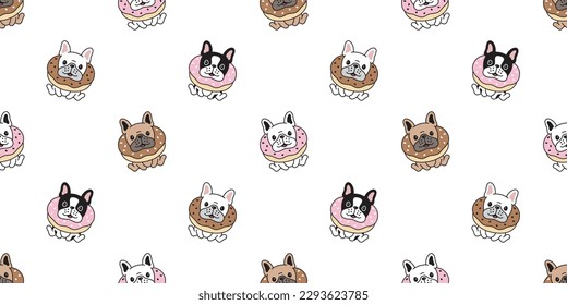 dog seamless pattern french bulldog donut bakery vector bake pet food paw footprint puppy cartoon gift wrapping paper tile background repeat wallpaper doodle scarf isolated illustration design