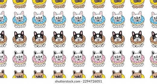 dog seamless pattern french bulldog donut bakery vector bake pet food footprint paw puppy cartoon gift wrapping paper tile background repeat wallpaper doodle scarf isolated illustration design