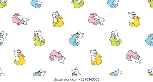 dog seamless pattern french bulldog duck rubber swimming ring inflatable pet puppy vector cartoon gift wrapping paper tile background repeat wallpaper doodle scarf isolated illustration design