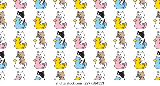 dog seamless pattern french bulldog duck rubber swimming ring inflatable pet puppy doodle vector cartoon gift wrapping paper tile background repeat wallpaper scarf isolated illustration design