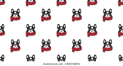 dog seamless pattern french bulldog scarf christmas pet puppy doodle vector cartoon gift wrapping paper tile background repeat wallpaper scarf isolated illustration design