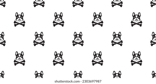 dog seamless pattern french bulldog crossbones pirate flag vector pet bone puppy cartoon gift wrapping paper tile background repeat wallpaper doodle scarf isolated illustration design