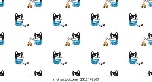 dog seamless pattern french bulldog campfire camping vector pyjamas pet footprint paw puppy cartoon gift wrapping paper tile background repeat wallpaper doodle scarf isolated illustration design