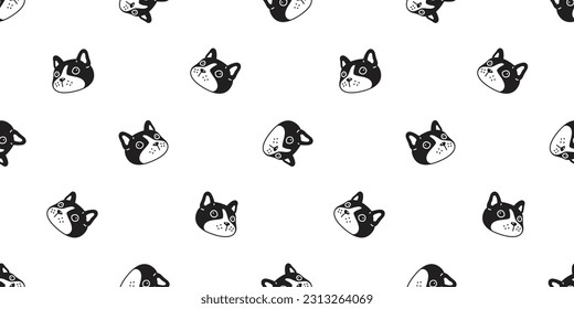 dog seamless pattern french bulldog face vector pet head footprint paw puppy cartoon gift wrapping paper tile background repeat wallpaper doodle scarf isolated illustration design