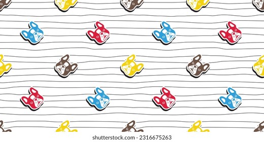 dog seamless pattern french bulldog face head vector pet notebook line footprint paw puppy cartoon gift wrapping paper line tile background repeat wallpaper doodle scarf isolated illustration design