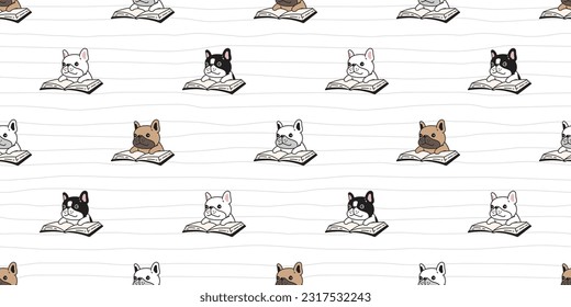 dog seamless pattern french bulldog reading book vector pet writing notebook footprint paw puppy cartoon gift wrapping paper line tile background repeat wallpaper doodle scarf isolated illustration de