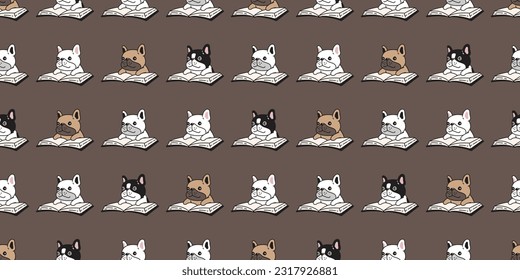 dog seamless pattern french bulldog reading book vector pet writing notebook footprint paw puppy doodle cartoon gift wrapping paper line tile background repeat wallpaper scarf isolated illustration de