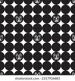 dog seamless pattern french bulldog face head vector pet polka dot footprint paw puppy cartoon gift wrapping paper line tile background repeat wallpaper doodle scarf isolated illustration design