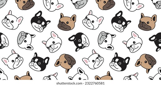 dog seamless pattern french bulldog face head puppy smile pet bread vector doodle cartoon gift wrapping paper tile background repeat wallpaper scarf isolated illustration design