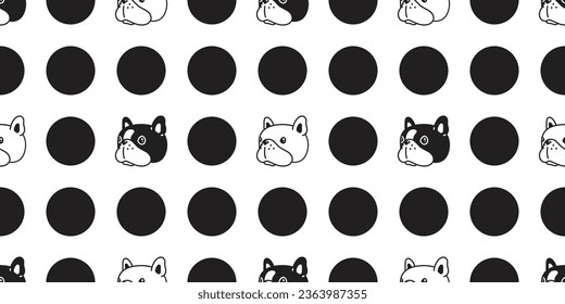 dog seamless pattern french bulldog polka dot cartoon pet head puppy face doodle vector gift wrapping paper tile background repeat wallpaper scarf isolated illustration design