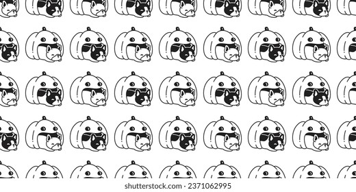 dog seamless pattern french bulldog Halloween pumpkin puppy sleeping vector doodle pet cartoon character tile background gift wrapping paper repeat wallpaper scarf isolated