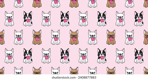 dog seamless pattern french bulldog valentine heart icon cartoon character puppy pet sitting smile logo breed illustration doodle symbol vector wallpaper isolated