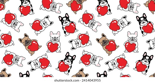 dog seamless pattern french bulldog heart valentine vector cartoon puppy hug pet doodle gift wrapping paper tile background repeat wallpaper illustration scarf isolated design