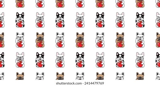 dog seamless pattern french bulldog heart valentine lucky cat manekineko vector cartoon puppy hug pet doodle gift wrapping paper tile background repeat wallpaper illustration scarf isolated design