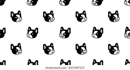 dog seamless pattern french bulldog hungry face head vector cartoon puppy pet doodle gift wrapping paper tile background repeat wallpaper illustration scarf isolated design
