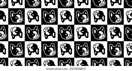 dog seamless pattern french bulldog checked hungry face head vector cartoon puppy pet doodle gift wrapping paper tile background repeat wallpaper illustration scarf isolated design