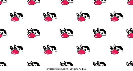 dog seamless pattern french bulldog hug heart valentine vector cartoon puppy pet doodle gift wrapping paper tile background repeat wallpaper illustration design scarf isolated