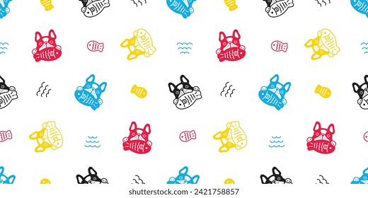 dog seamless pattern french bulldog taiyaki vector rgb cartoon puppy pet japan food doodle gift wrapping paper tile background repeat wallpaper illustration design scarf isolated