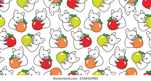 dog seamless pattern french bulldog orange vector fruit puppy pet doodle cartoon tile background gift wrapping paper repeat wallpaper illustration scarf isolated design