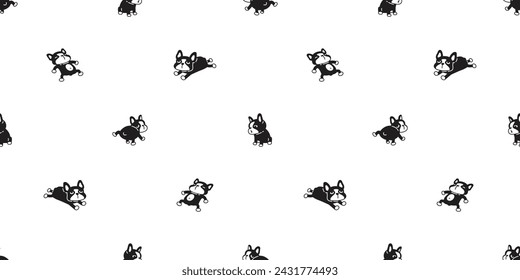 dog seamless pattern french bulldog puppy vector pet doodle cartoon gift wrapping paper tile background repeat wallpaper illustration scarf isolated design