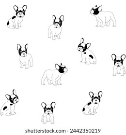 Dog seamless pattern french bulldog paw vector repeat background tile cartoon wallpaper isolated black