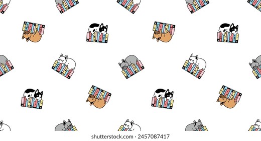 dog seamless pattern french bulldog sleeping book puppy vector bone pet toy doodle cartoon tile background gift wrapping paper repeat wallpaper scarf isolated illustration design