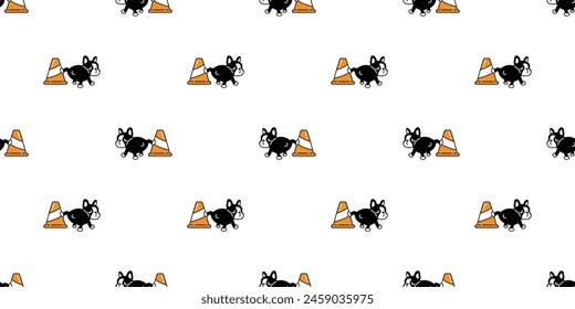 dog seamless pattern french bulldog traffic cone vector cartoon puppy pet doodle gift wrapping paper tile background repeat wallpaper illustration scarf isolated design