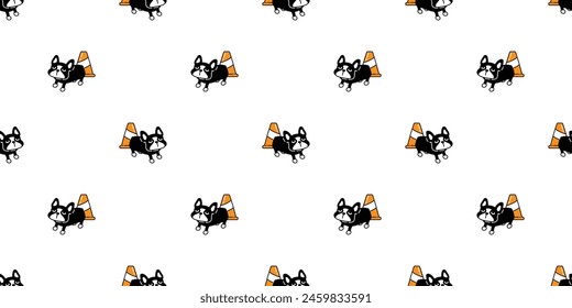 dog seamless pattern french bulldog traffic cone vector cartoon puppy pet doodle tile background gift wrapping paper repeat wallpaper illustration scarf isolated design