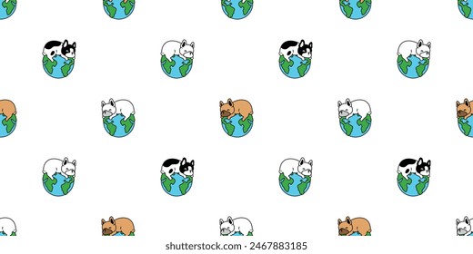 dog seamless pattern french bulldog globe earth vector cartoon puppy pet doodle gift wrapping paper tile background repeat wallpaper illustration scarf isolated design