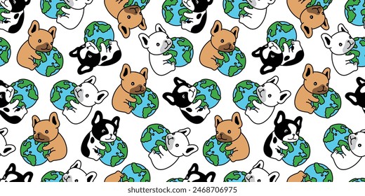 dog seamless pattern french bulldog globe earth cartoon vector puppy pet doodle tile background repeat wallpaper gift wrapping paper illustration scarf isolated design