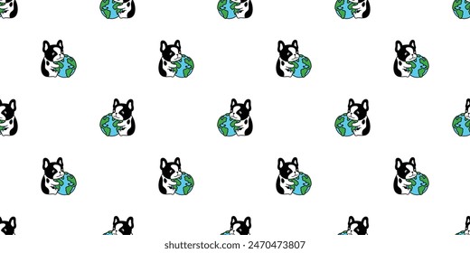 dog seamless pattern french bulldog globe earth vector cartoon puppy pet doodle tile background repeat wallpaper gift wrapping paper illustration scarf isolated design