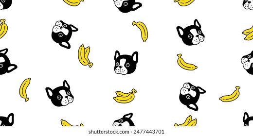 dog seamless pattern french bulldog banana head face cartoon vector doodle fruit puppy pet tile background gift wrapping paper repeat wallpaper illustration scarf isolated design