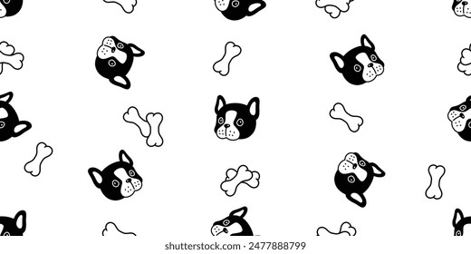 dog seamless pattern french bulldog bone head face cartoon vector doodle fruit puppy pet tile background gift wrapping paper repeat wallpaper illustration scarf isolated design