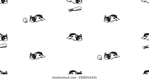 dog seamless pattern french bulldog sleep boring baseball bat cartoon vector sport doodle puppy pet tile background gift wrapping paper repeat wallpaper illustration scarf isolated design