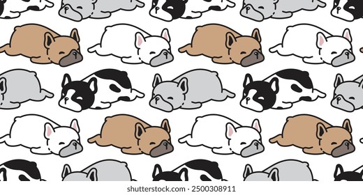 dog seamless pattern french bulldog sleep boring cartoon vector doodle pet puppy tile background gift wrapping paper repeat wallpaper illustration scarf isolated design