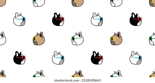 dog seamless pattern french bulldog sunglasses face head cartoon vector doodle pet puppy tile background gift wrapping paper repeat wallpaper illustration scarf isolated design