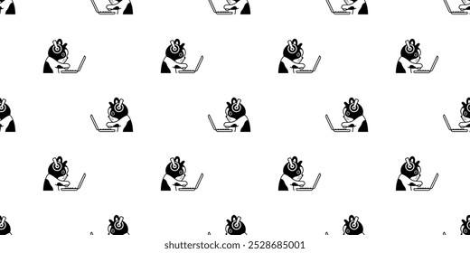 dog seamless pattern french bulldog working labtop computer smart phone cartoon vector doodle pet puppy tile background gift wrapping paper repeat wallpaper illustration scarf isolated design
