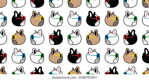 dog seamless pattern french bulldog sunglasses face head cartoon vector doodle pet puppy gift wrapping paper tile background repeat wallpaper illustration scarf isolated design