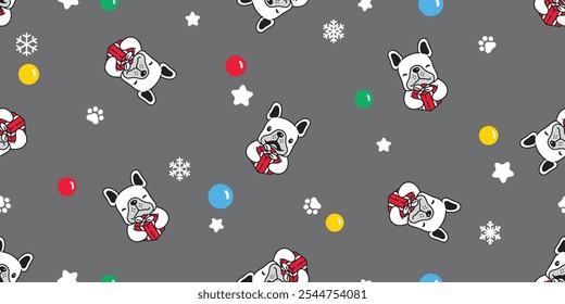 dog seamless pattern french bulldog Christmas Santa Claus snowflake vector cartoon gift box wrapping paper scarf isolated repeat wallpaper tile background illustration design