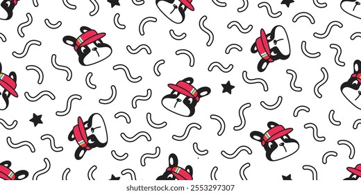 dog seamless pattern french bulldog sport golf cap star vector pet cartoon doodle gift wrapping paper tile background repeat wallpaper scarf isolated illustration design