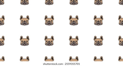 dog seamless pattern french bulldog smile face vector cartoon brown puppy pet doodle tile background gift wrapping paper repeat wallpaper illustration scarf isolated design