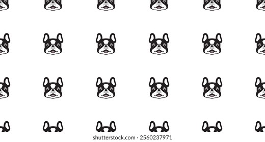 dog seamless pattern french bulldog smile face vector cartoon puppy pet doodle tile background gift wrapping paper repeat wallpaper illustration scarf isolated design